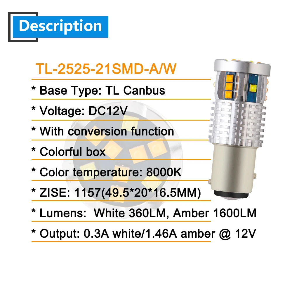 4X Canbus 7443 12 В 2525 21SMD P21/5 Вт 1157 BAY15D 3157 T20 Светодиодные лампы для автомобиля дневный