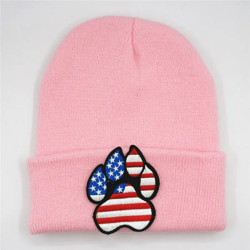 Хлопковая теплая вязаная шапка с вышитыми собачками зимняя Skullies бини для мужчин