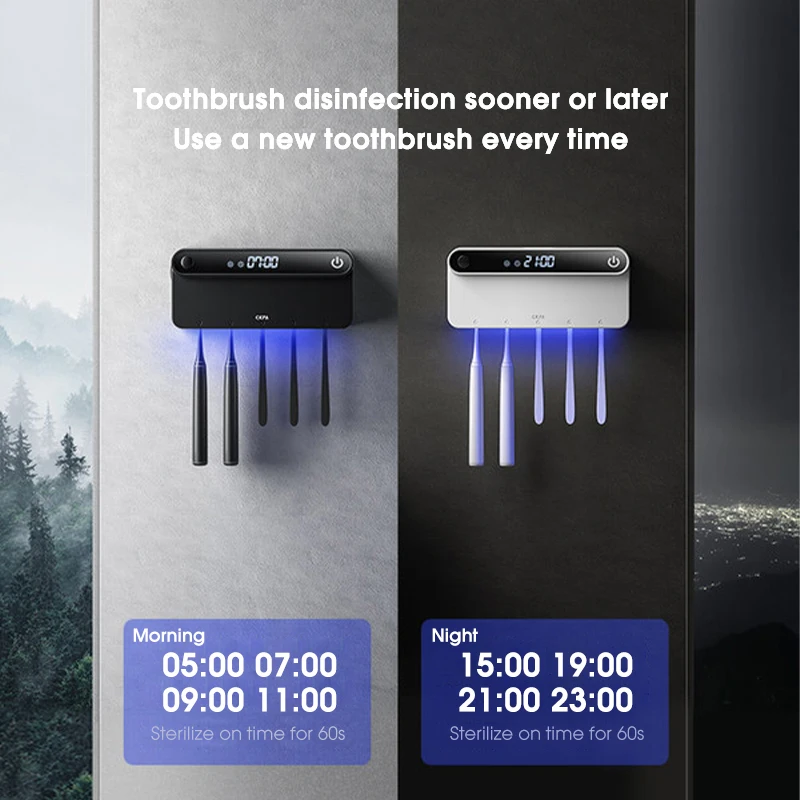 ONEUP Wall Mounted UV Toothbrush Holder Intelligent LED Display Automatic Toothpaste Squeezer Dispenser Bathroom Accessories Set | Дом и сад