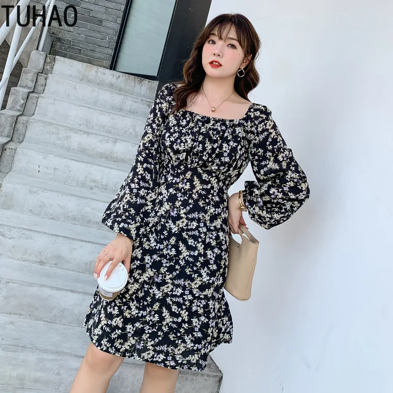 

Платье женское осеннее с длинным рукавом и цветочным принтом, большого размера