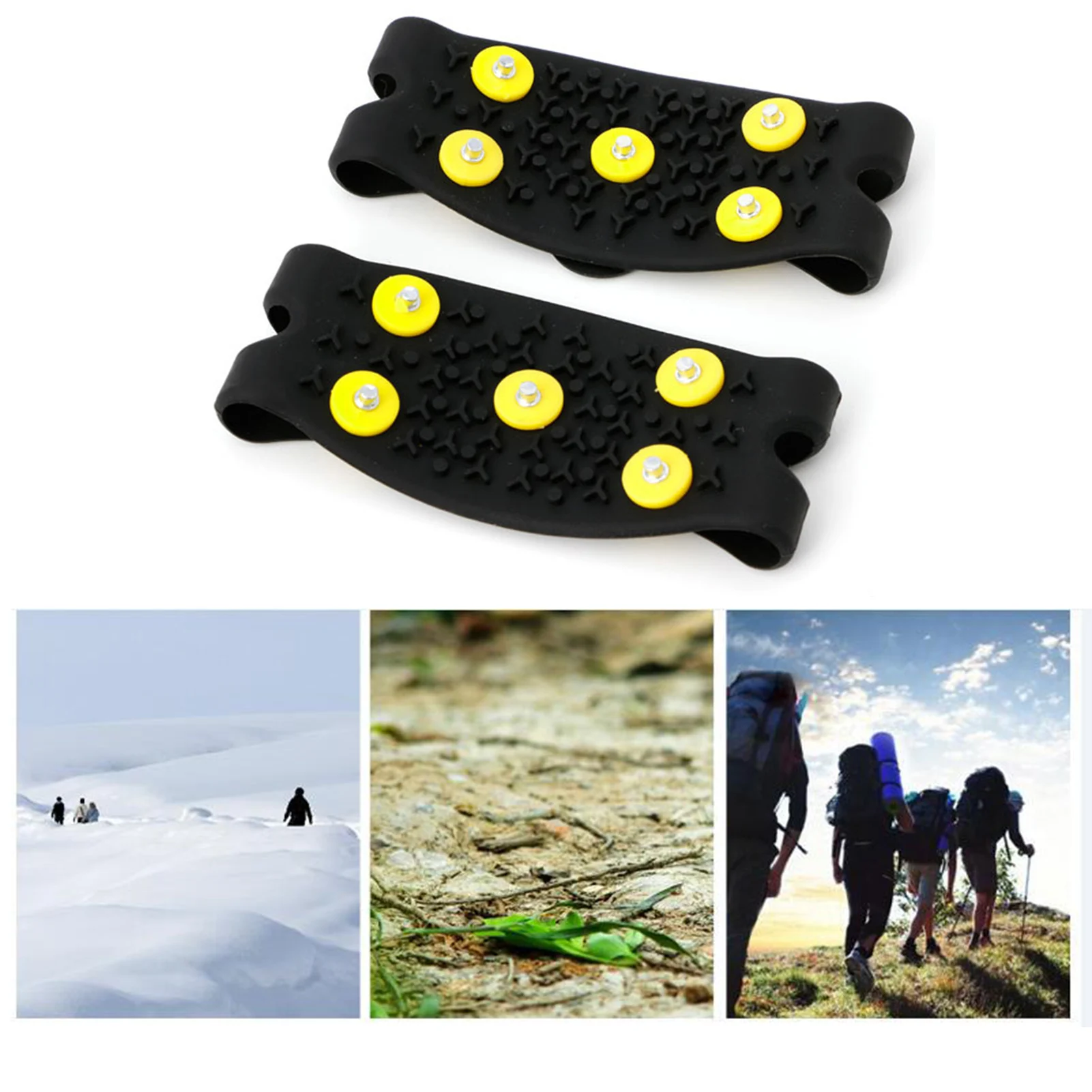 

Ice Cleats Tractions Cleats Ice Grip Snow Grippers Anti Slip for Shoes Boots Rubber Spikes Crampons with 5 Steel Studs H
