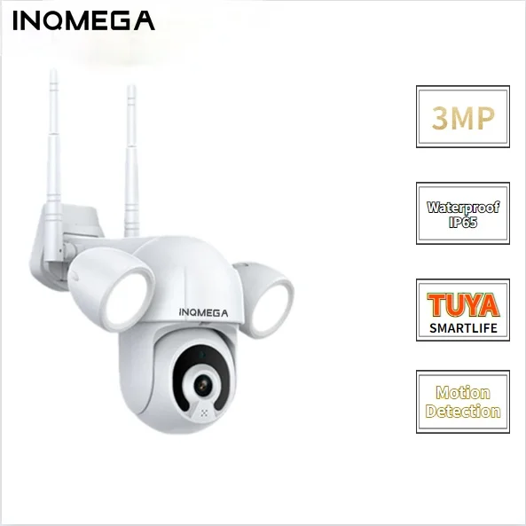 

IP-камера INQMEGA 3MP Tuya уличная, прожектор для освещения двора, Wi-Fi, водонепроницаемая садовая камера видеонаблюдения с поддержкой Alexa и Google Home