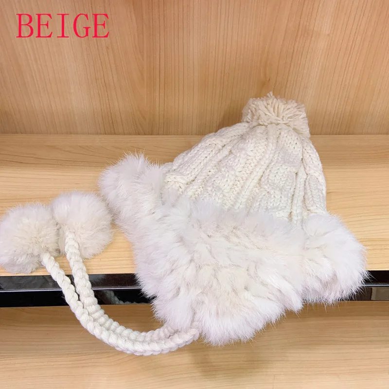 Beige Q038 модные шерстяные зимне наушники шапка Hairball Лыжные шапки дизайн двойной волос мяч шапка сохраняет тепло зима gorro hombre# Q038 - Color: Beige
