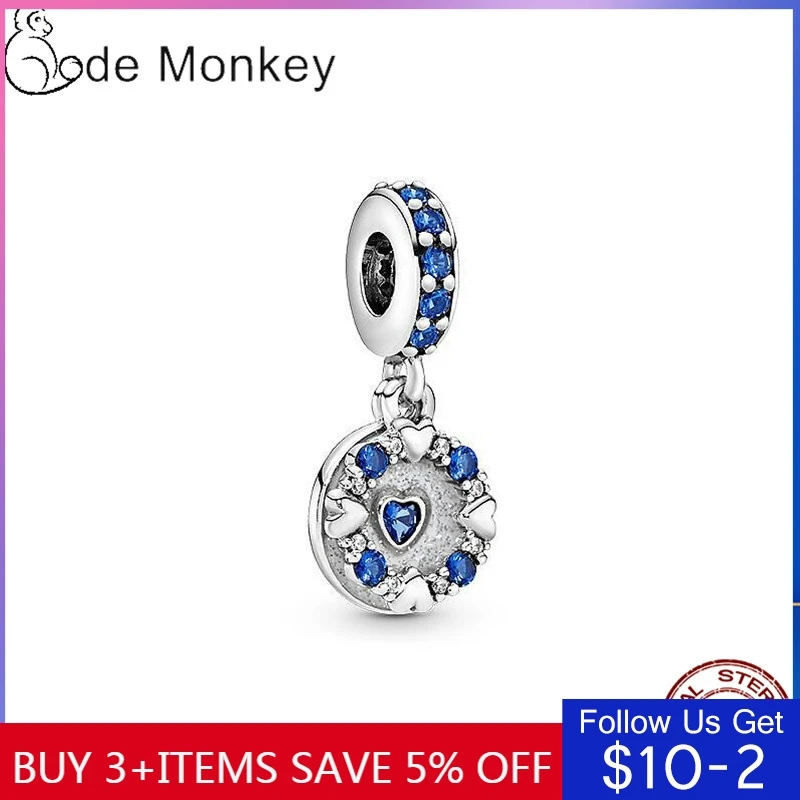 CodeMonkey просвет синий подвеска в форме сердца Fit 0riginal браслет на зестежке с Gennuie 925