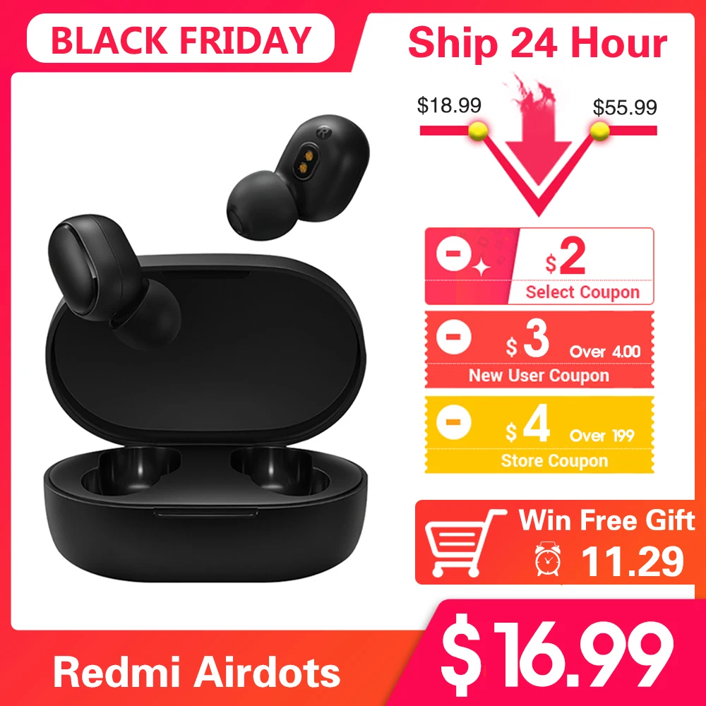 Беспроводные стерео наушники Xiaomi redmi airdots TWS с Bluetooth 5,0, шумоподавление с микрофоном, гарнитура, управление ии