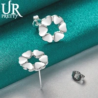 urpretty new 925 sterling silver heart flower stud earring for women wedding engagement party jewelry charm gift