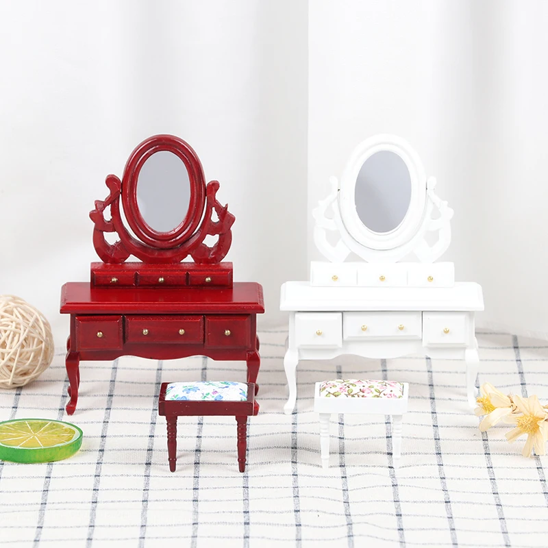 

1Set 1:12 Scale Dollhouse Furniture Toys Wood Dresser Stool Set For DollHouse Bedroom Decor