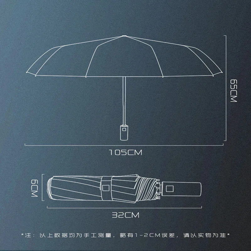 

10 Bone Black Glue Automatic Umbrella Color Matching Handle Tri-fold Men's Business Umbrella Sunscreen Windproof Umbrella