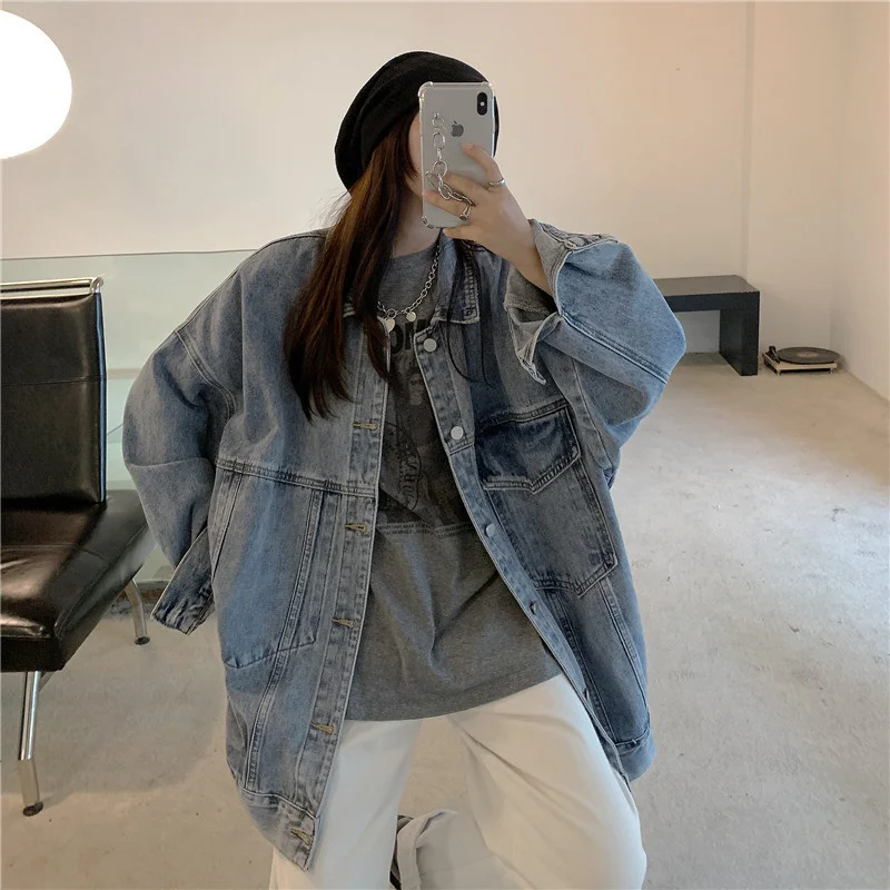 Джинсовая женская куртка на весну и осень в Корейском стиле свободная новая