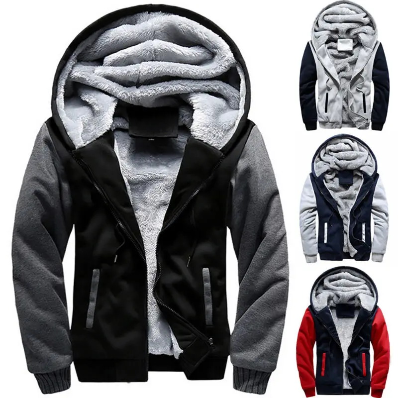 

Mens Zipper Hoodies Jacket Winter Warm Fleece Lined Soft Coat Tops Outwear New