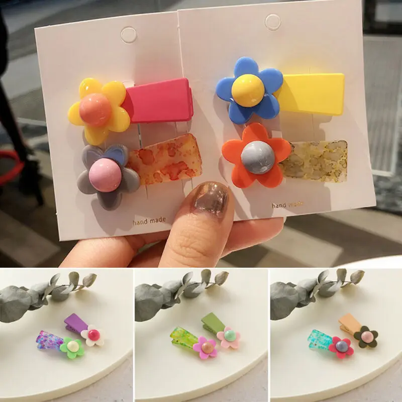 Милые мини-акриловые заколки для девочек детские цветочные защелки-фиксаторы