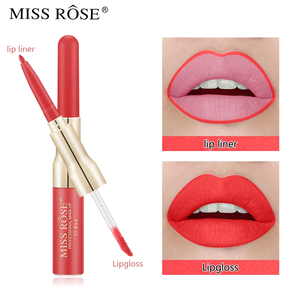 Miss Rose 12 Colors Double-ended Lip liner Long-lasting Matte Lip Glaze sexy red Velvet Lipstick Makeup Cosmetics Tools TSLM1