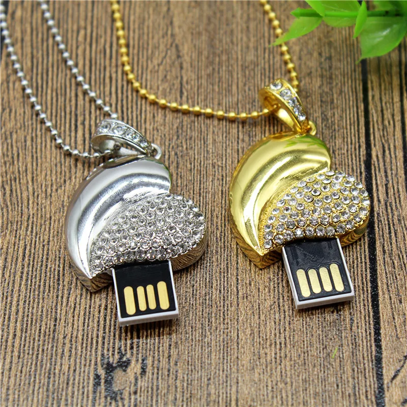 TEXT ME beautiful real capacity Gold silver crystal heart love usb 2.0 flash drive4GB 8GB 16GB 32GB pendrive gift U disk | Компьютеры и