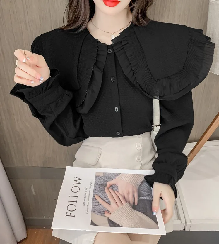 Женская короткая рубашка с воротником Питер Пэн длинным рукавом - купить по