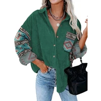autumn women corduroy vintage pockets oversized plaid long sleeve shirts casual button down loose jacket pocket blouse tops