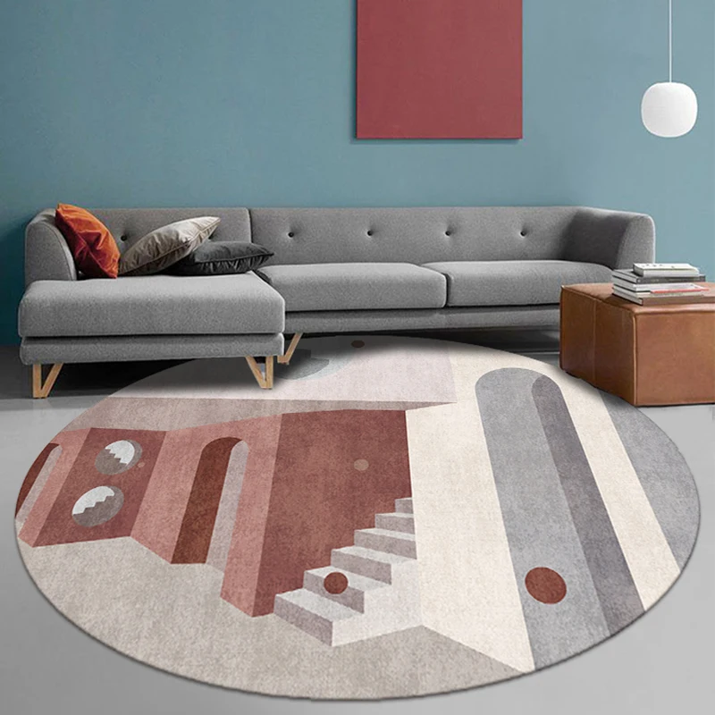Круглый ковер для гостиной в скандинавском стиле с рисунком декоративный