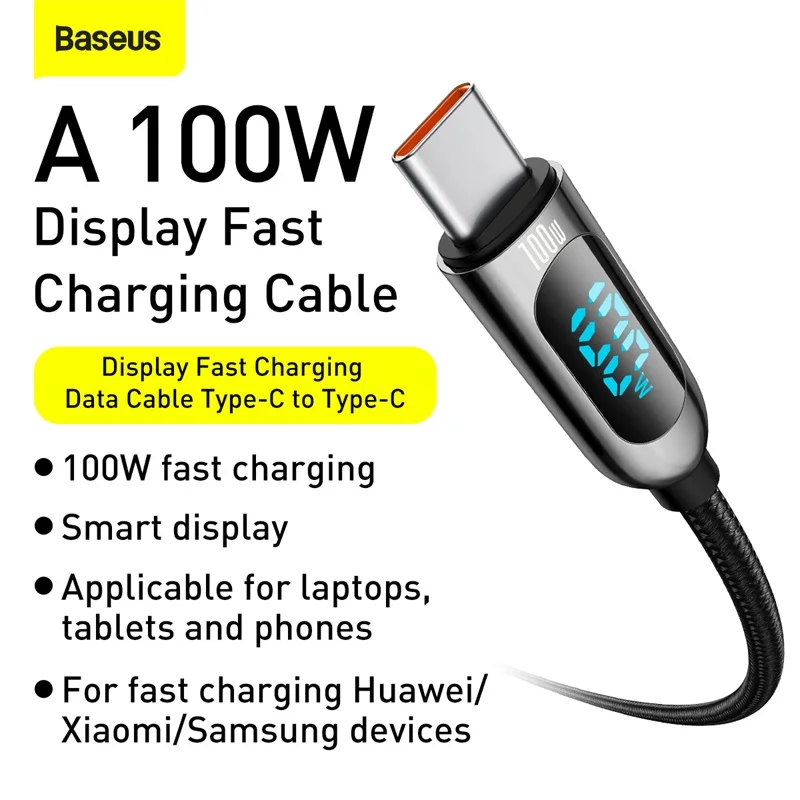 Кабель Baseus PD 100 Вт USB C к Type для быстрой зарядки зарядное устройство провод шнур USB-C