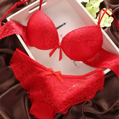 

Fashion fashion lace sexy thin deep V-neck push up underwear hot-selling vintage solid color bra set