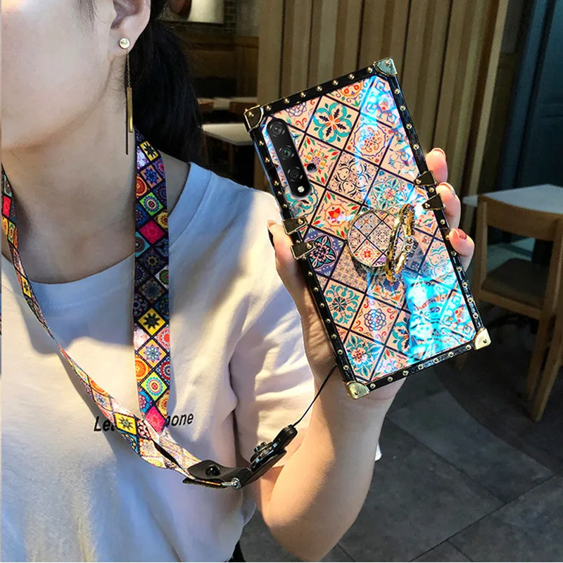SYCASE роскошный blu ray квадратный чехол для телефона с кольцом для OPPO F11 Pro F7 F9 F3 чехол Национальный Стиль Чехол