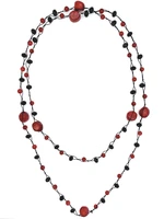folisaunique irregular red coral necklace with 6mm coral black crystals knotted long trendy jewelry for women girl gift 50 inch