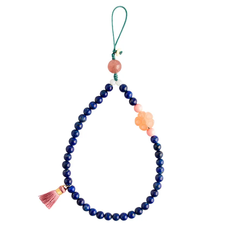 

Original Chinese Style Natural Lapis Lazuli Hand-Woven Retro Cute Literary Beaded Phone Wrist Lanyard Female phone lanyard