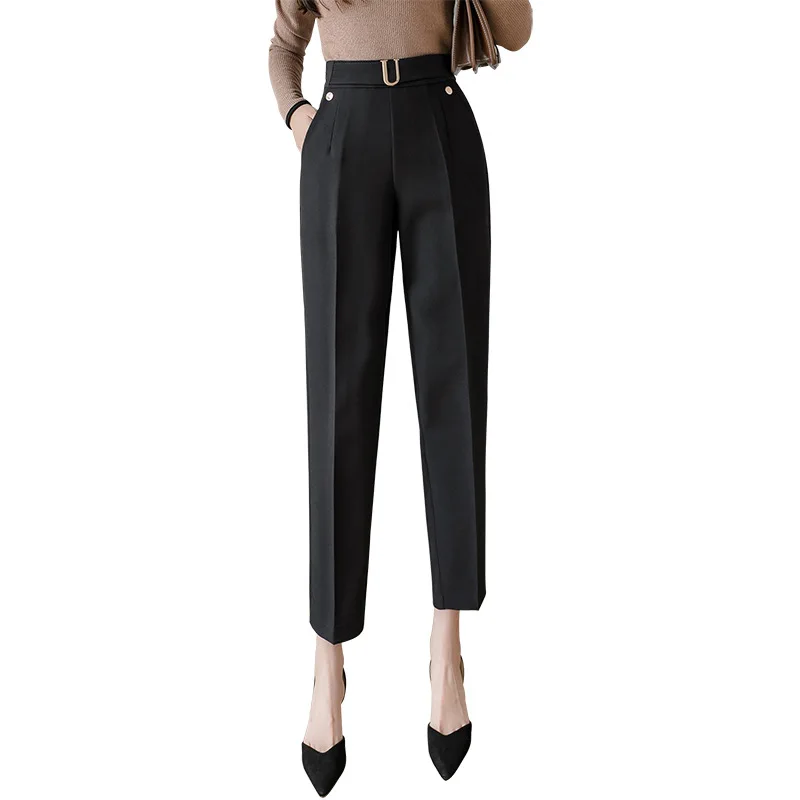 

Women Suit Pants High Waist Draping Cigarette Pants Spring New Occupation Pants Cropped Business Pants