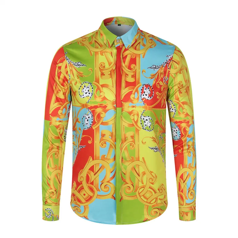 

2021 Spring Men's Fancy Long Sleeve Women Brand Luxury Royal Palace Baroque Crown Print Hawaii Slim Fit Casual Camisas Shirts