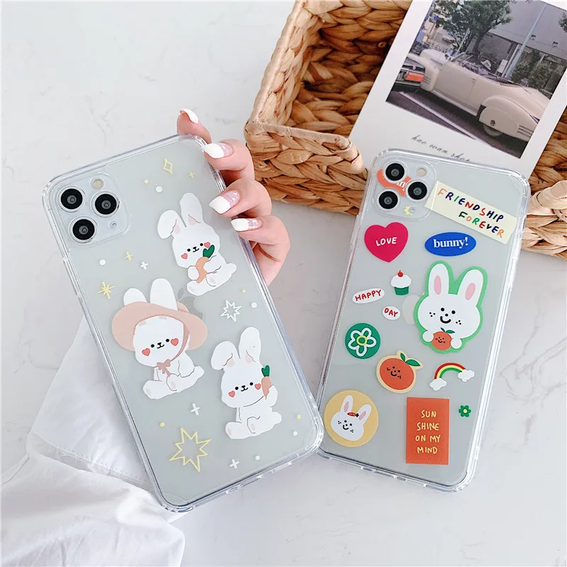 

Cartoon Cute Rabbit Straight Edge Phone Cases For iPhone 12 Mini 11 Pro XS Max XR X 7 8 Plus Clear Soft TPU Cover Case Fundas