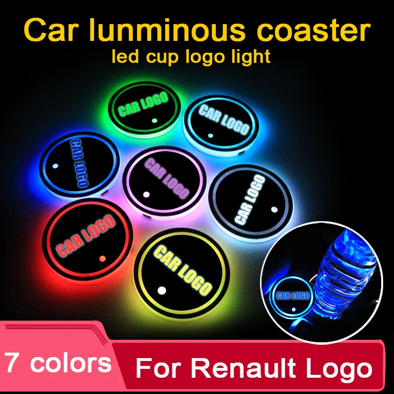 

2PCS Led Car Cup Holder Coaster For Renault logo Light For logan duster megane 2 3 clio 4 laguna 2 fluence capture Accessories