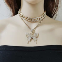 funmode hip hop cuban link chain butterfly pendant necklace for women party accessories jewelry mujer wholesale fn252