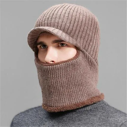 A Зимние шапки для мужчин Skullies Beanie шапка зимняя шапка мужской женский шерстяной шарф шапка s Набор Балаклава маска Knitted шапка вязаная шапка - Цвет: A