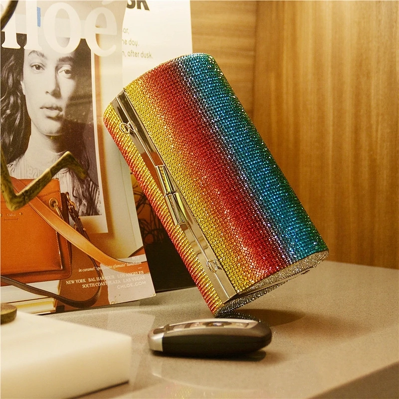 Fashion bag evening bags Rainbow diamonds design Fashion Rainbow diamonds design cute chain shoulder handbag for women cthan