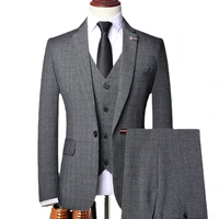 6xl jacket vest pants retro gentleman classic fashion plaid mens formal business slim suit 3pces set groom wedding dress