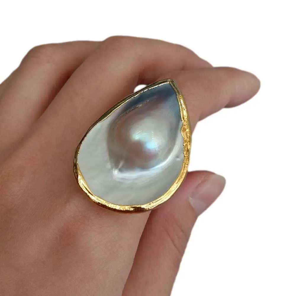 Y · YING регулируемое кольцо с натуральным жемчугом и Каплевидным покрытием белого