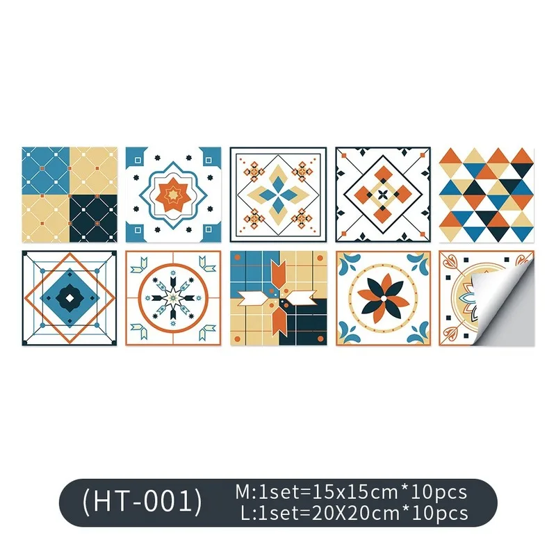 

10pcs 3D Retro Pattern Tiles Wall Sticker Kitchen Bathroom Table Floor Sticker Wallpaper Hard-wearing Room Decoration Decals PVC