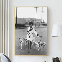 black and white woman and dog poster and fashion paris brand canvas painting art picture living room home decoration