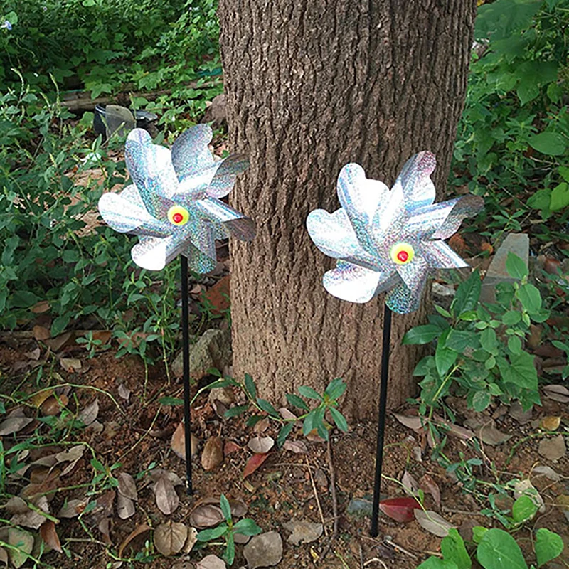 

Bird Repellent Reflective Pinwheel Sparkly Holographic Silver Spinners