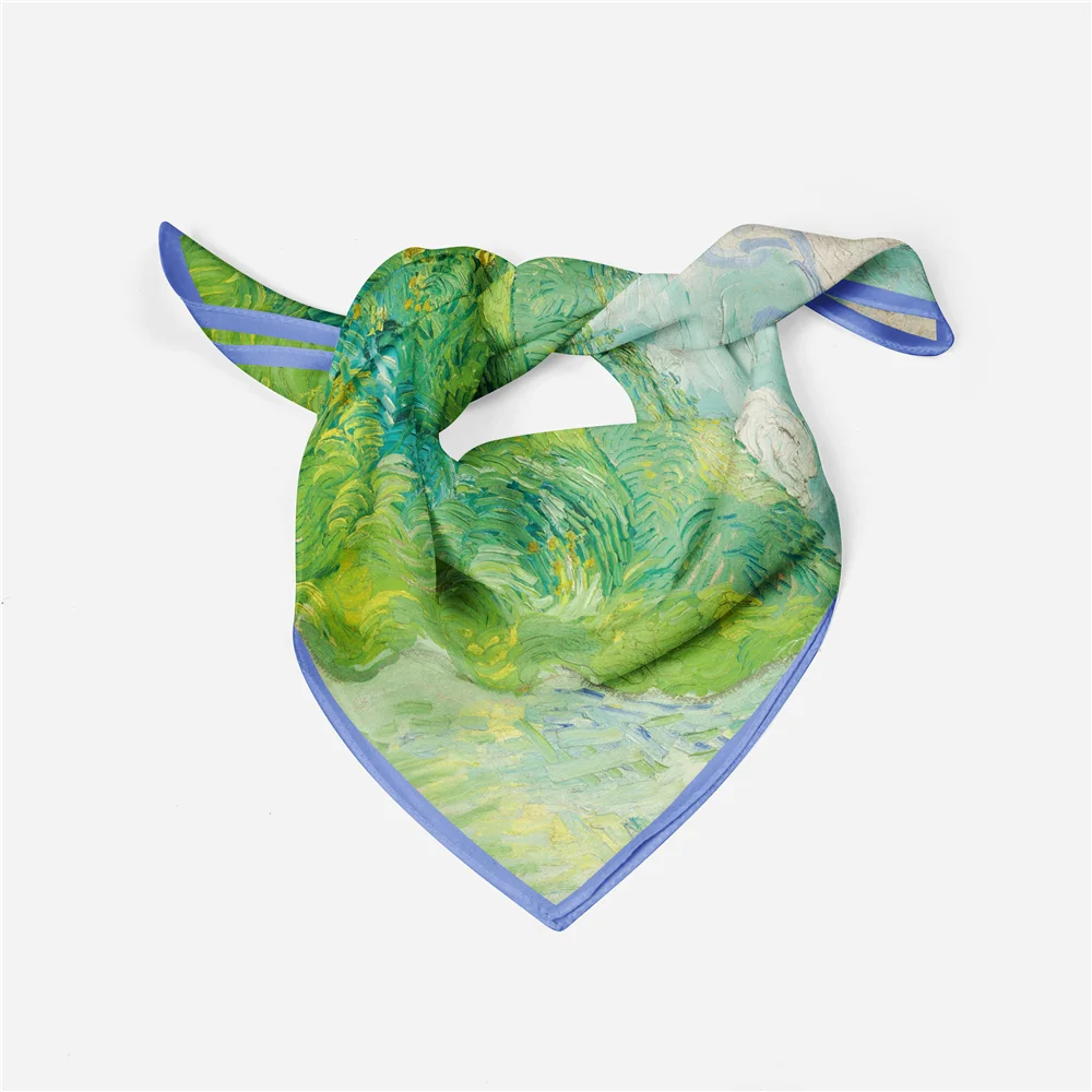 Женский саржевый шелковый шарф зеленые шарфы с рисунком пшеничного поля размеры