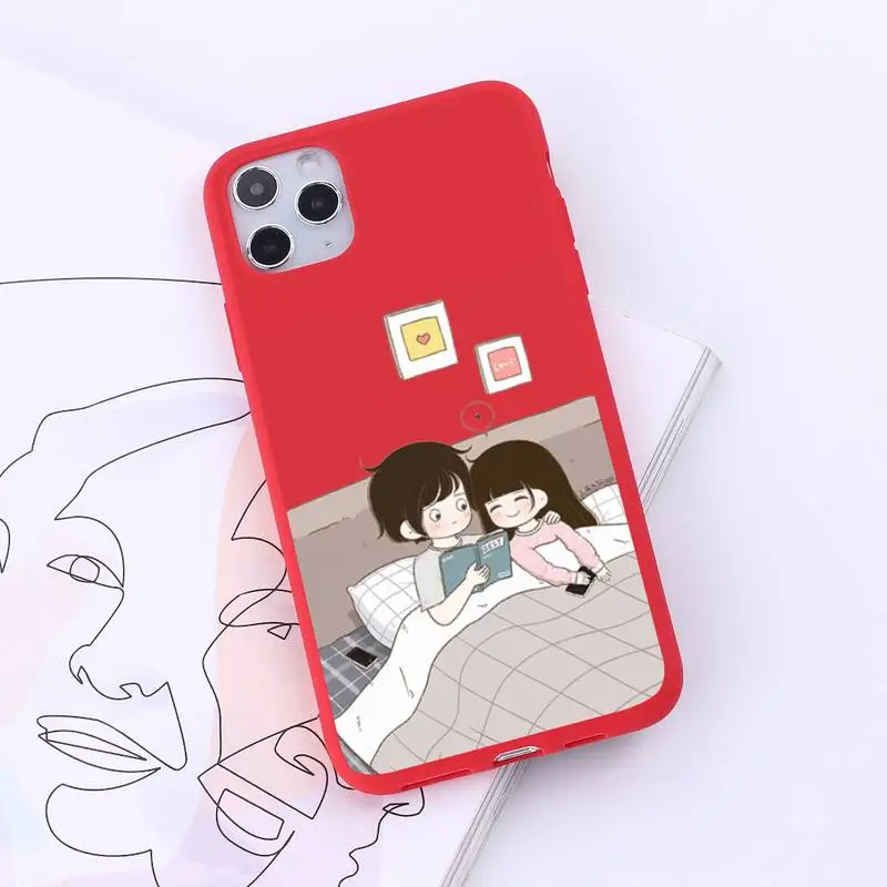 

Cartoon couple BFF Phone Case Red Candy Color for iPhone 6 7 8 11 12 s mini pro X XS XR MAX Plus