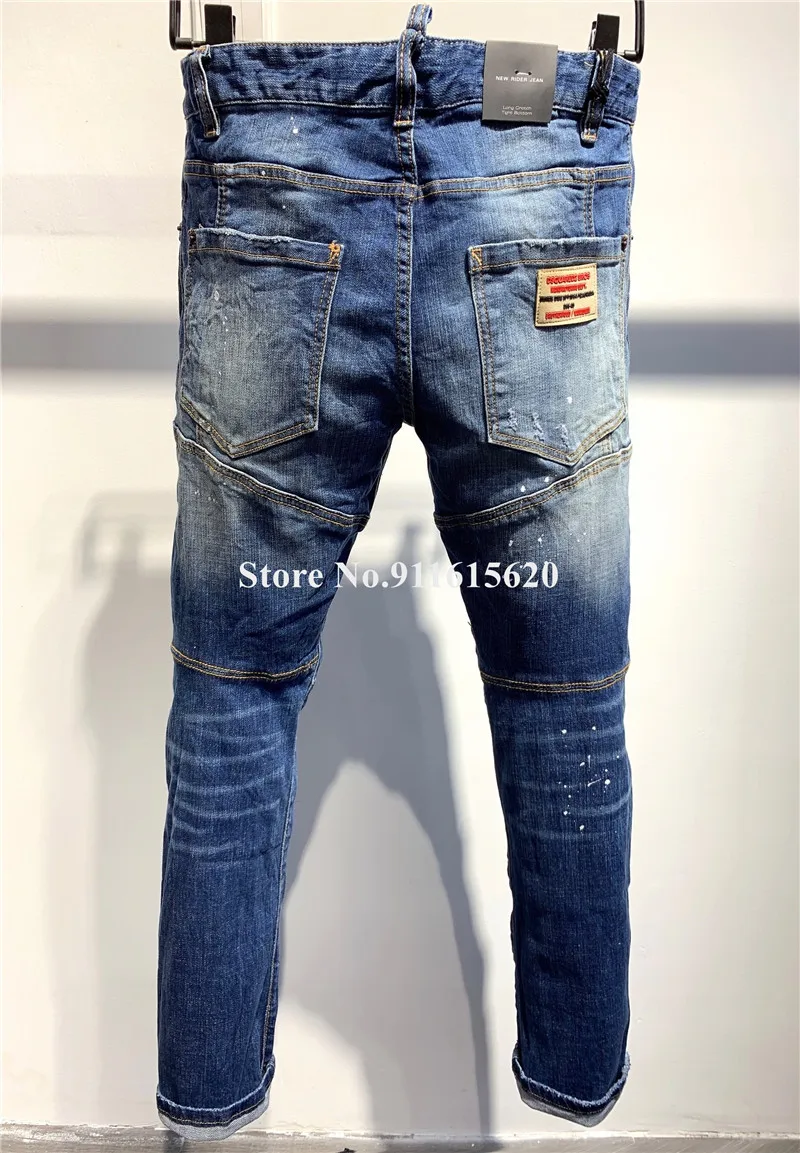 

Dsquared2 Biker Hole Jeans D2 Men Pants DSQ2 Embroidered Trousers A338