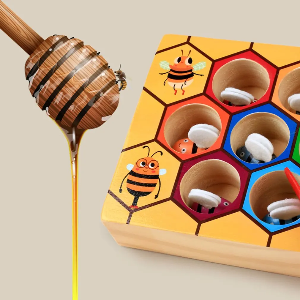 Wooden Children Education Clip Beehive Games Early Childhood Tool Intelligence Color Cognition Small Bee Toys |