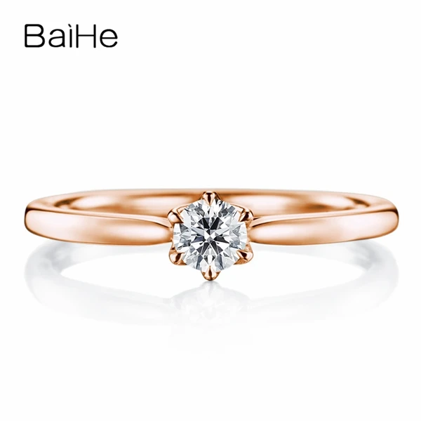 Rose Gold BAIHE Solid 10K белое золото(AU417) Сертифицированный 0.25ct круглый вырез тренд Moissanite свадебные женские ювелирные изделия элегантные Подарочные Кольца - Цвет камня: Rose Gold