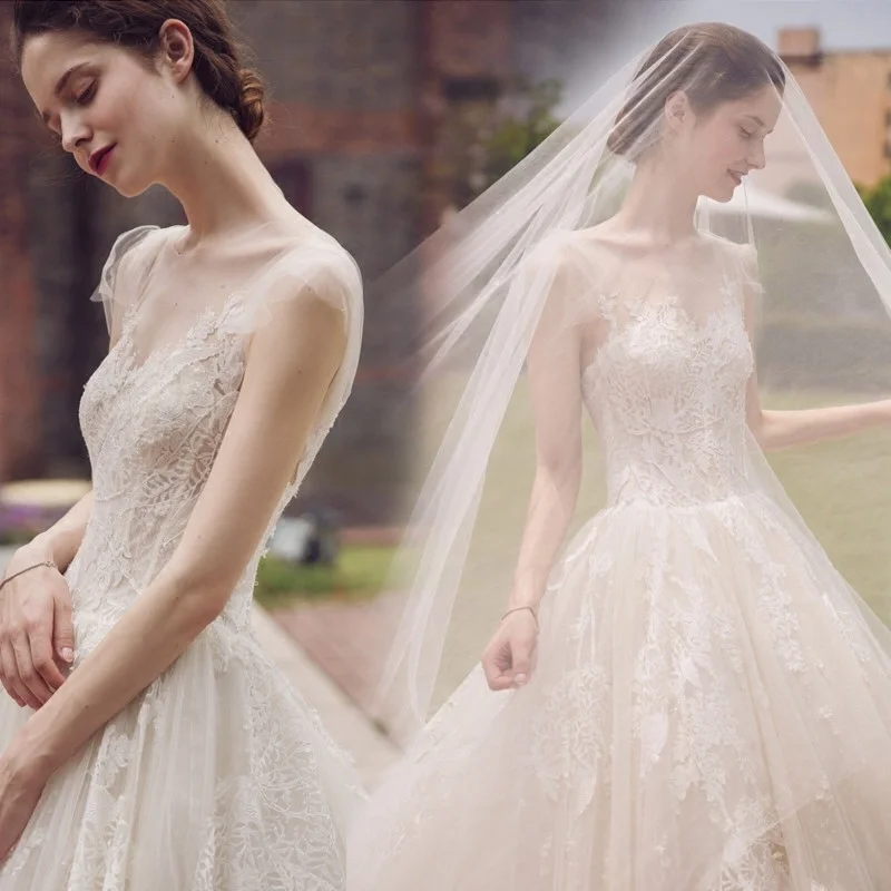 

Легкое свадебное платье, новинка 2021, маленькое французское платье Хепберн из простой пряжи на одно плечо со шлейфом, Мечта принцессы