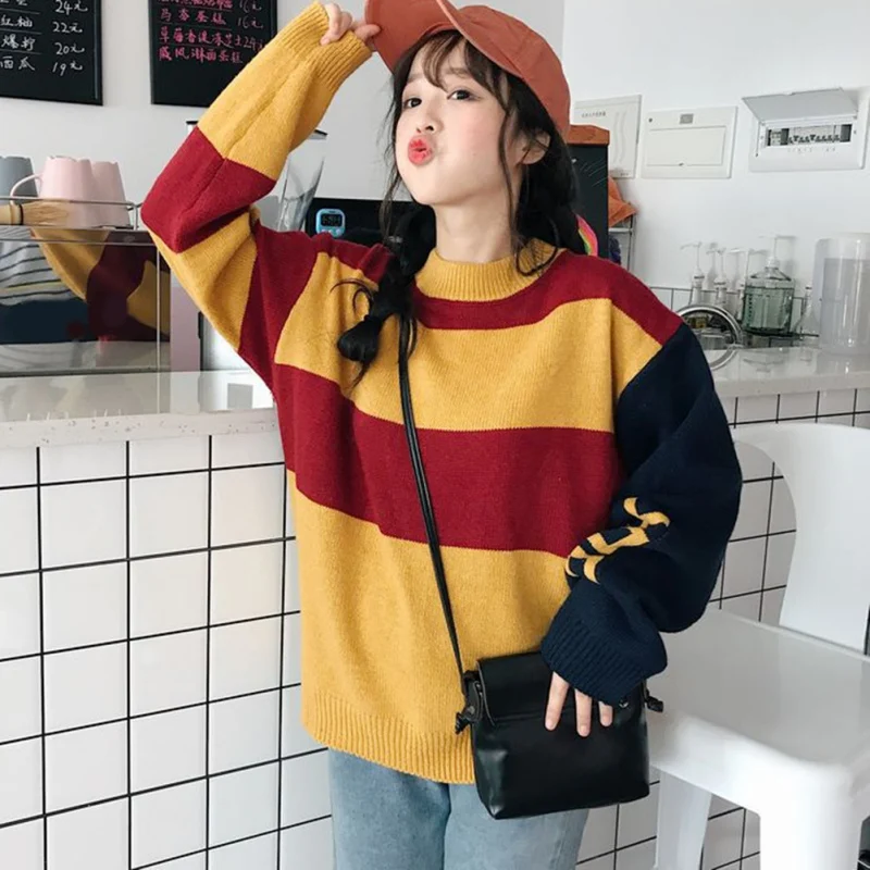 Новые женские осенние свитера с буквенным принтом и длинным рукавом вязаные топы