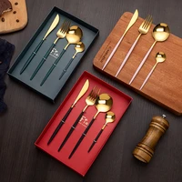 stainless steel knife and fork set net red portuguese tableware four piece set western tableware gift box set gold tableware set