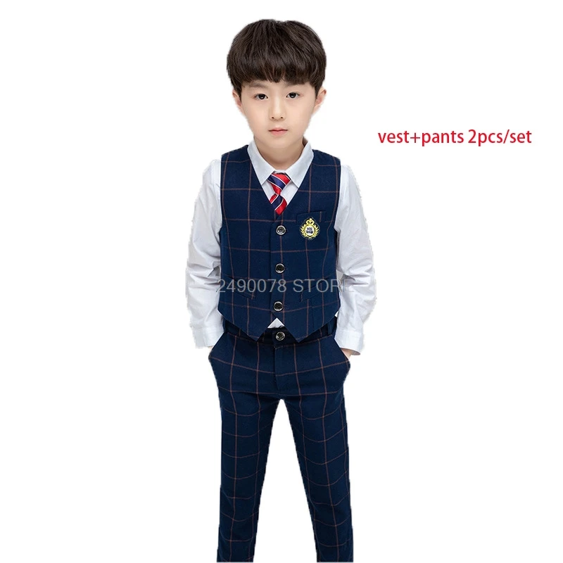 vest pants 2pcs Костюм для девочек и мальчиков с цветочным принтом для свадьбы, детский деловой жилет, брюки, юбка, комплект одежды для девочек, костюм для выступлений на выпускной, костюм для танцев на фортепиано - Цвет: vest pants 2pcs