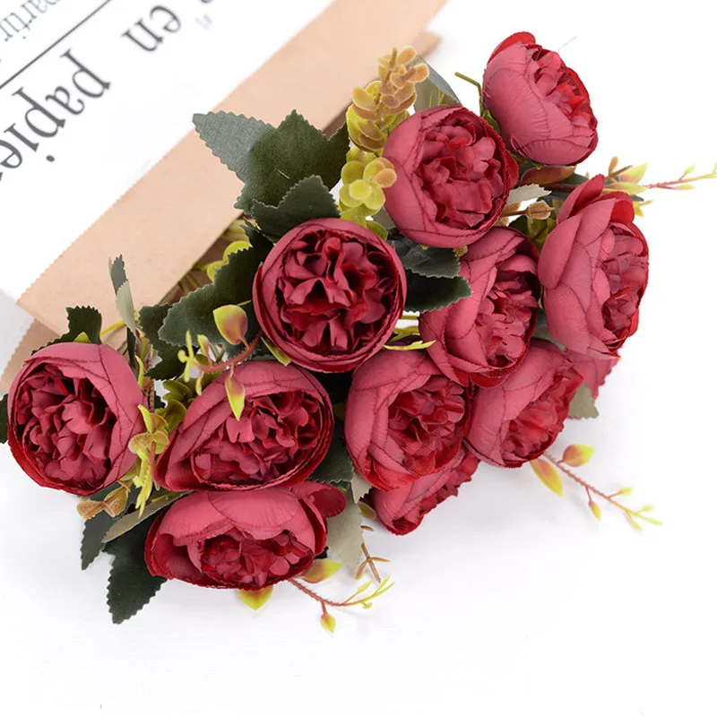 

Artificial Flowers 6 Heads Core-Spun Peony Wedding Decoration Christmas Ornaments Table Centerpieces Home Decor Wedding Bouquet