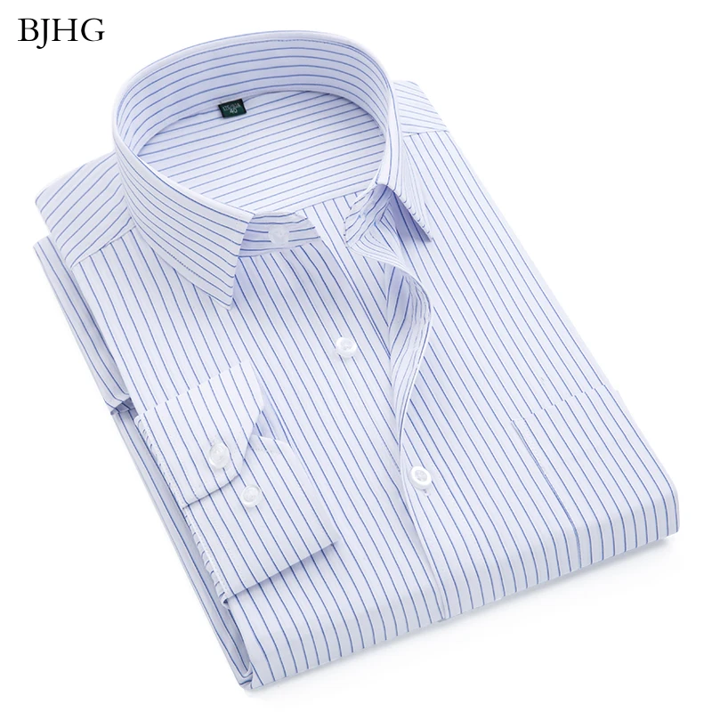 Мужская деловая рубашка в клетку BJHG Повседневная полоску с длинным рукавом