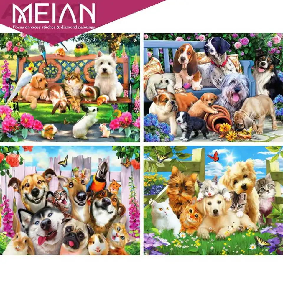 Алмазная вышивка с животными MEIAN алмазные мозаичные животные для кошек и собак