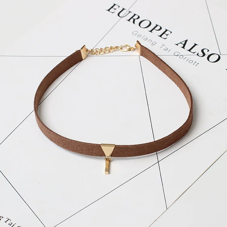 Чокер Diffone Женский короткое ожерелье из черной и коричневой бархатной ленты